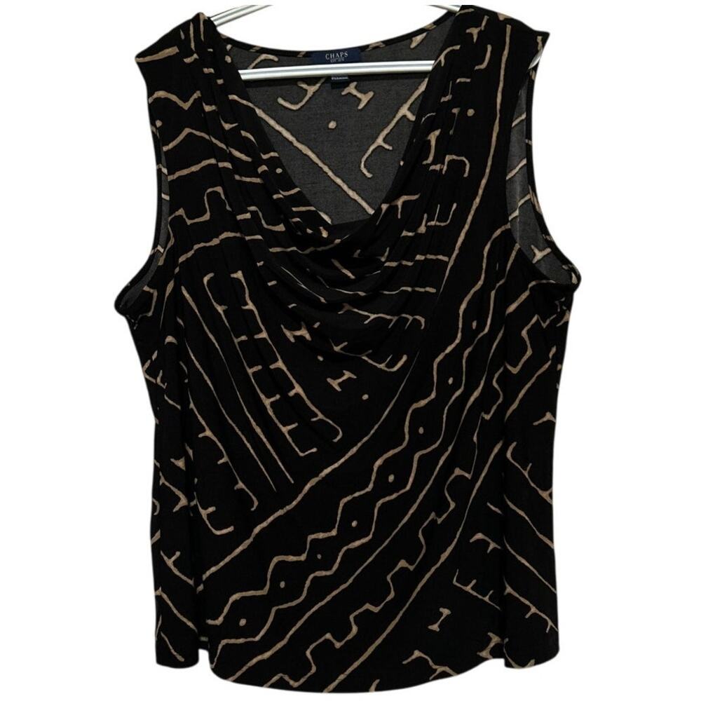 Chaps Women's Black Gold Geo Tank Top Sleeveless Cowl Neck Pullover Size 3X